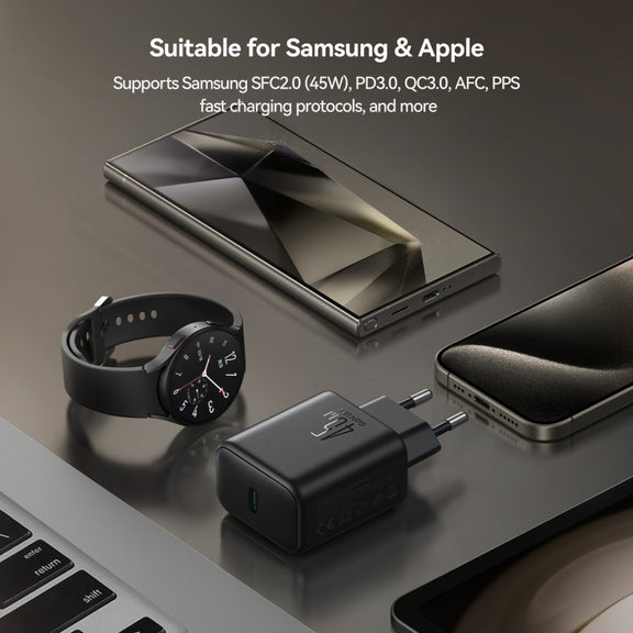 JOYROOM JR-TCG13 45W GaN USB-C / Type-C Port Super Fast Charger, Plug:EU Plug(Black)