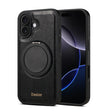 For iPhone 16 Plus Denior A17 Genuine Leather Gear Magnetic Holder Phone Case(Black) - free shipping - PMC TechLife - Order now!