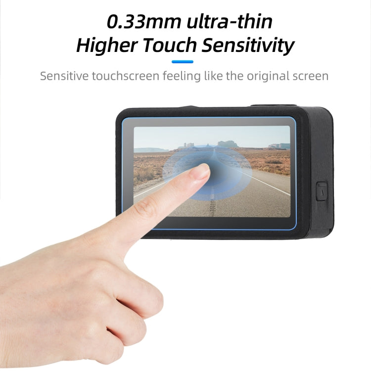 For DJI Osmo Action 5 Pro Sunnylife 3 in 1 Lens Protector Front and Rear Screen Tempered Glass Films, Quantity:2 + 2 + 2 Sets