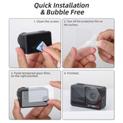 For DJI Osmo Action 5 Pro Sunnylife 3 in 1 Lens Protector Front and Rear Screen Tempered Glass Films, Quantity:2 + 2 + 2 Sets