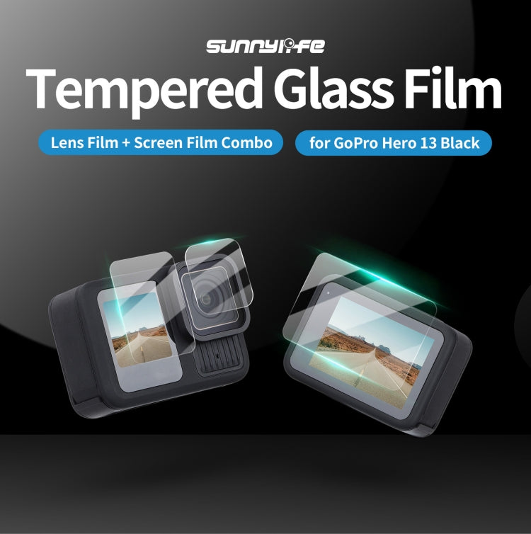 For GoPro HERO13 Black Sunnylife 3 in 1 Lens Protector Front and Rear Screen Tempered Glass Films, Quantity:2 + 2 + 2 Sets