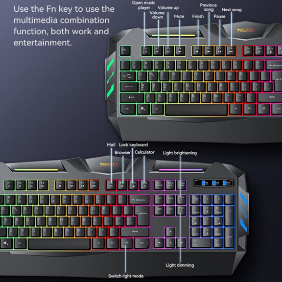 Yesido KB21 104-key 1.5m USB Wired Keyboard with Breathing Light(Black)