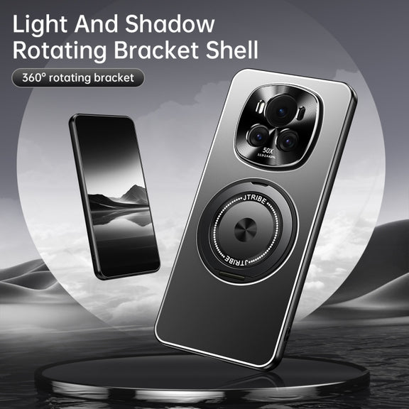 For Honor Magic6 Pro Rotating Holder Frosted Metal Phone Case(Black)