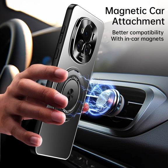For Honor Magic6 Pro Rotating Holder Frosted Metal Phone Case(Black)