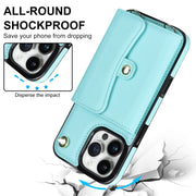 For iPhone 16 Pro Max RFID Card Slot Phone Case with Long Lanyard(Mint Green)