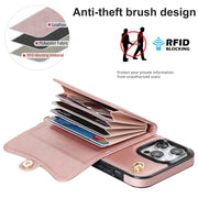 For iPhone 16 Pro Max RFID Card Slot Phone Case with Long Lanyard(Rose Gold)