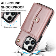 For iPhone 16 Pro Max RFID Card Slot Phone Case with Long Lanyard(Rose Gold)