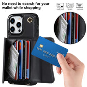 For iPhone 16 Pro RFID Card Slot Phone Case with Long Lanyard(Black)