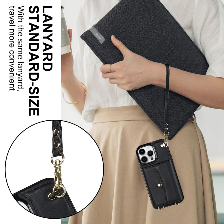 For iPhone 16 Pro RFID Card Slot Phone Case with Long Lanyard(Black)