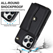 For iPhone 16 Pro RFID Card Slot Phone Case with Long Lanyard(Black)