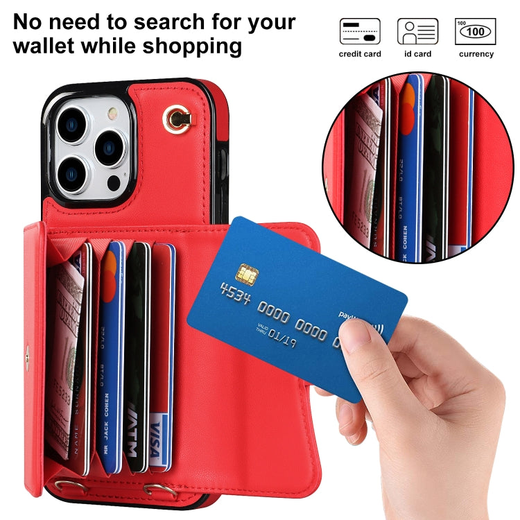 For iPhone 16 Pro RFID Card Slot Phone Case with Long Lanyard(Red)