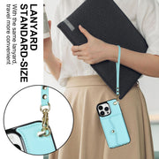 For iPhone 16 Pro RFID Card Slot Phone Case with Long Lanyard(Mint Green)