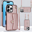 For iPhone 16 Pro RFID Card Slot Phone Case with Long Lanyard(Rose Gold) - iPhone 16 Pro Cases by PMC TechLife | Online Shopping South Africa | PMC TechLife | Buy Now Pay Later Mobicred