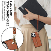 For iPhone 16 Pro RFID Card Slot Phone Case with Long Lanyard(Brown)