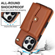 For iPhone 16 Pro RFID Card Slot Phone Case with Long Lanyard(Brown)