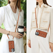For iPhone 16 Pro RFID Card Slot Phone Case with Long Lanyard(Brown)