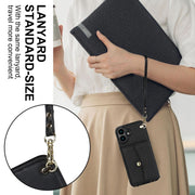 For iPhone 16 Plus RFID Card Slot Phone Case with Long Lanyard(Black)