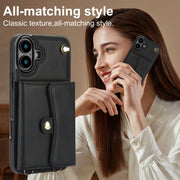 For iPhone 16 Plus RFID Card Slot Phone Case with Long Lanyard(Black)