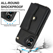 For iPhone 16 Plus RFID Card Slot Phone Case with Long Lanyard(Black)