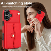 For iPhone 16 Plus RFID Card Slot Phone Case with Long Lanyard(Red)