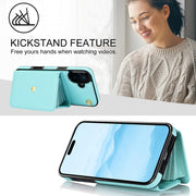 For iPhone 16 Plus RFID Card Slot Phone Case with Long Lanyard(Mint Green)
