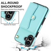 For iPhone 16 Plus RFID Card Slot Phone Case with Long Lanyard(Mint Green)