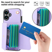 For iPhone 16 Plus RFID Card Slot Phone Case with Long Lanyard(Purple)