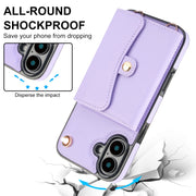 For iPhone 16 Plus RFID Card Slot Phone Case with Long Lanyard(Purple)