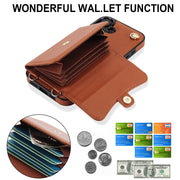 For iPhone 16 Plus RFID Card Slot Phone Case with Long Lanyard(Brown)