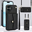For iPhone 16 RFID Card Slot Phone Case with Long Lanyard(Black) - iPhone 16 Cases by PMC TechLife | Online Shopping South Africa | PMC TechLife | Buy Now Pay Later Mobicred