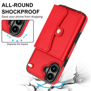 For iPhone 16 RFID Card Slot Phone Case with Long Lanyard(Red)