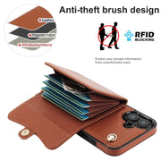 For iPhone 16 RFID Card Slot Phone Case with Long Lanyard(Brown)