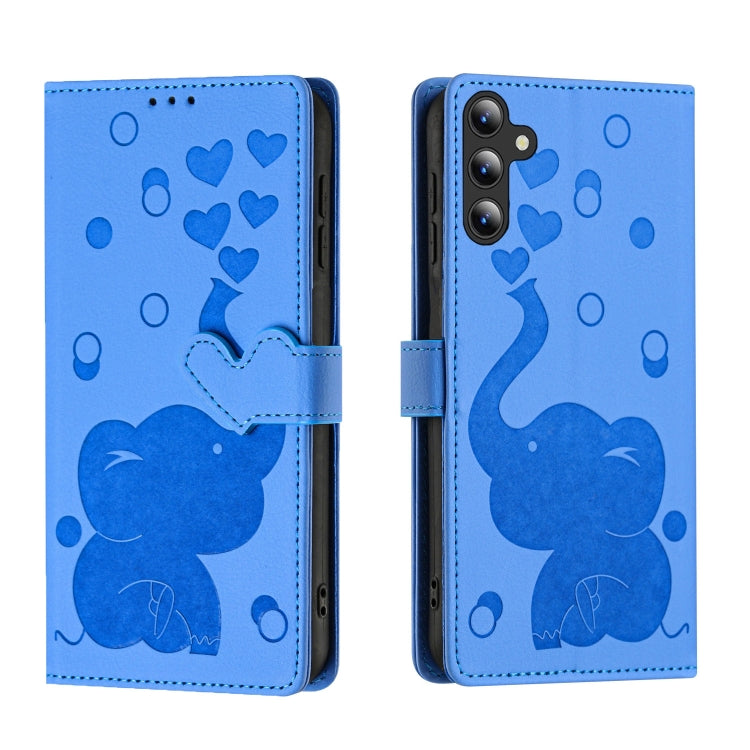 For Samsung Galaxy S25 5G Cartoon Elephant Embossed Leather Phone Case(Blue)