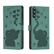 For Samsung Galaxy S25 5G Cartoon Elephant Embossed Leather Phone Case(Green)