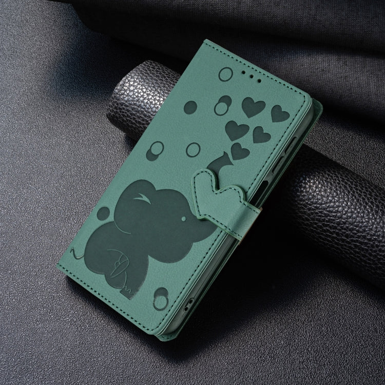 For Samsung Galaxy S25 5G Cartoon Elephant Embossed Leather Phone Case(Green)