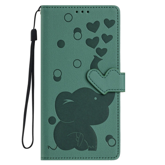 For Samsung Galaxy S25 5G Cartoon Elephant Embossed Leather Phone Case(Green)