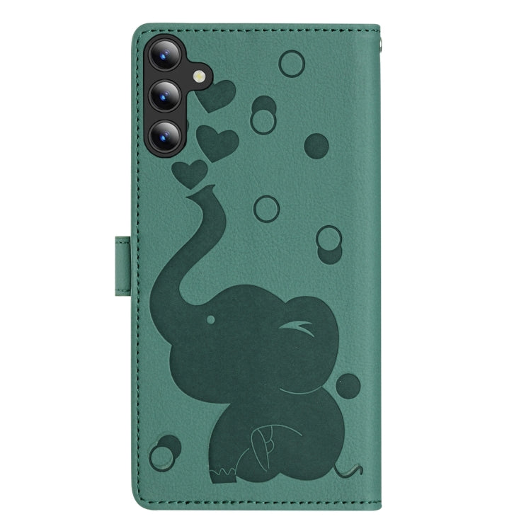 For Samsung Galaxy S25 5G Cartoon Elephant Embossed Leather Phone Case(Green)