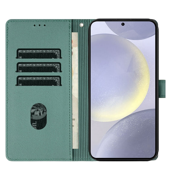 For Samsung Galaxy S25 5G Cartoon Elephant Embossed Leather Phone Case(Green)