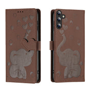 For Samsung Galaxy S25 5G Cartoon Elephant Embossed Leather Phone Case(Brown)