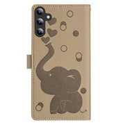 For Samsung Galaxy S25 5G Cartoon Elephant Embossed Leather Phone Case(Khaki)