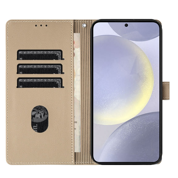 For Samsung Galaxy S25 5G Cartoon Elephant Embossed Leather Phone Case(Khaki)