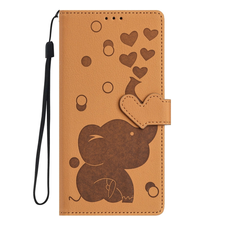 For Samsung Galaxy S25 5G Cartoon Elephant Embossed Leather Phone Case(Yellow)