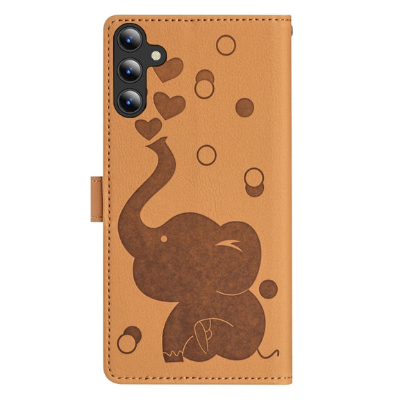 For Samsung Galaxy S25 5G Cartoon Elephant Embossed Leather Phone Case(Yellow)