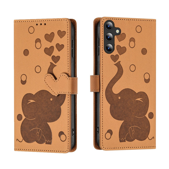 For Samsung Galaxy S25 5G Cartoon Elephant Embossed Leather Phone Case(Yellow)