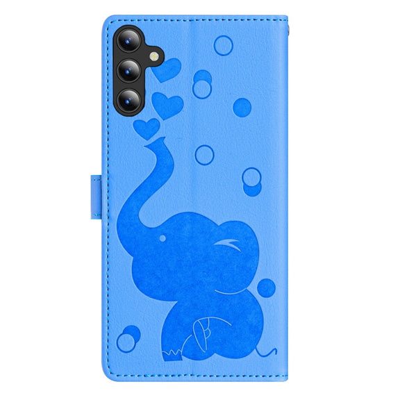 For Samsung Galaxy S25+ 5G Cartoon Elephant Embossed Leather Phone Case(Blue)