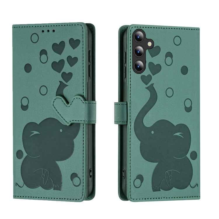 For Samsung Galaxy S25+ 5G Cartoon Elephant Embossed Leather Phone Case(Green)