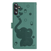 For Samsung Galaxy S25+ 5G Cartoon Elephant Embossed Leather Phone Case(Green)