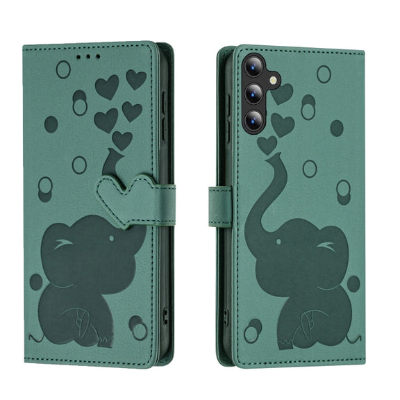 For Samsung Galaxy S25+ 5G Cartoon Elephant Embossed Leather Phone Case(Green)