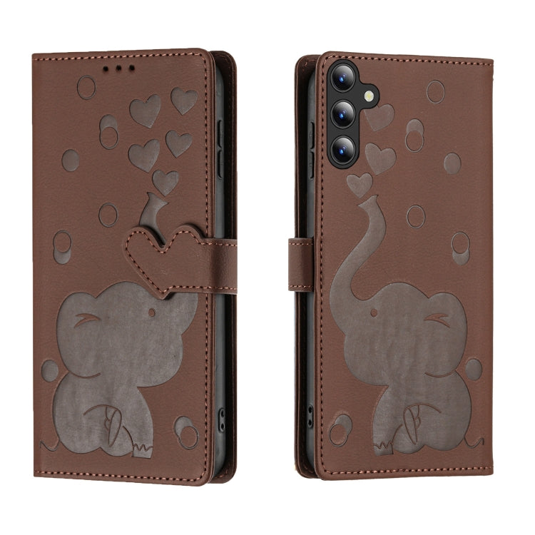 For Samsung Galaxy S25+ 5G Cartoon Elephant Embossed Leather Phone Case(Brown)