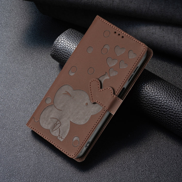 For Samsung Galaxy S25+ 5G Cartoon Elephant Embossed Leather Phone Case(Brown)